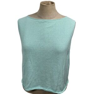 EILEEN FISHER M Sleeveless Boat Neck Knit Tank Top Rayon Teal Minimal Clean Girl